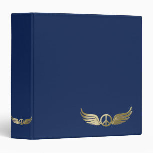Metal look peace symbol with wings binder