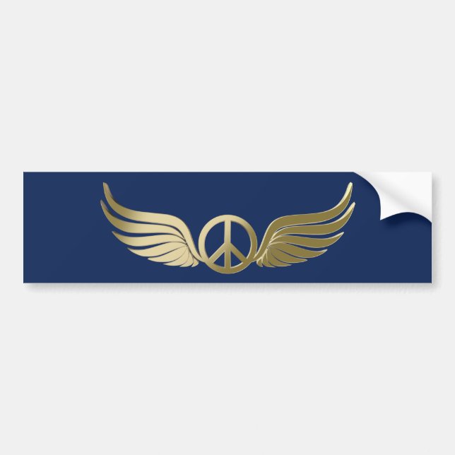 Metal look peace symbol with wings bumper sticker (Front)