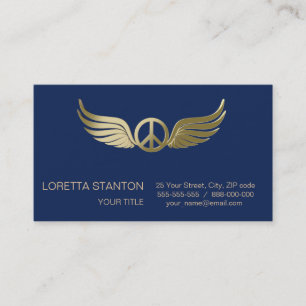 Metal look peace symbol with wings business card