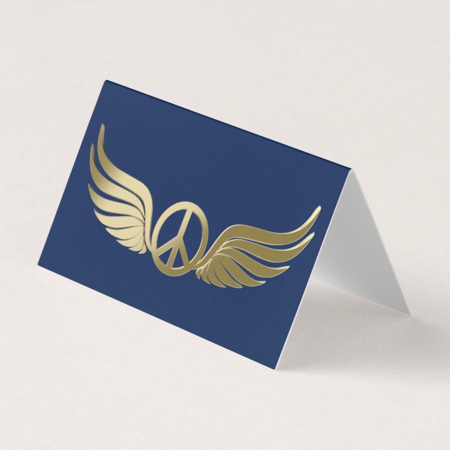 Metal look peace symbol with wings business card (Front)