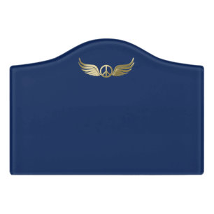 Metal look peace symbol with wings door sign