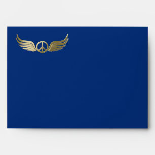 Metal look peace symbol with wings envelope
