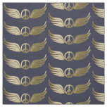 Metal look peace symbol with wings fabric