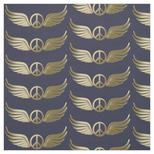 Metal look peace symbol with wings fabric