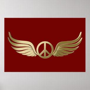 Metal look peace symbol with wings poster