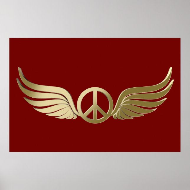 Metal look peace symbol with wings poster (Front)