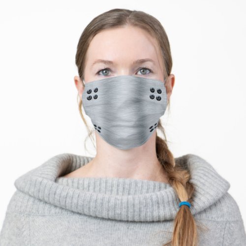 Metal look rivet screw brushed aluminum silver adult cloth face mask