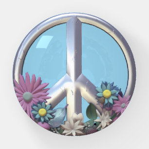 Metal-Look Vintage Style Floral Peace Sign Blue Paperweight
