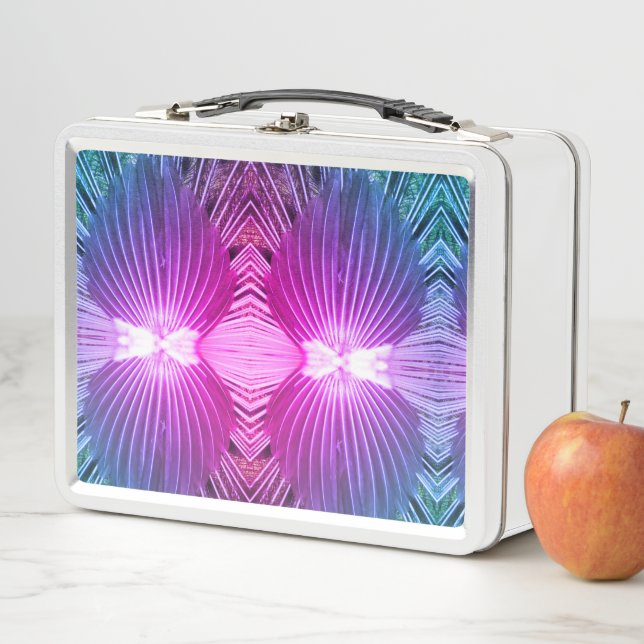 Metal Lunch Box - Pink Peacock Feathers (In Situ)