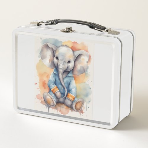 Metal Lunch Box  White Color Baby Elephant