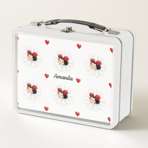 Metal Lunch Box With Cute Ladybugs