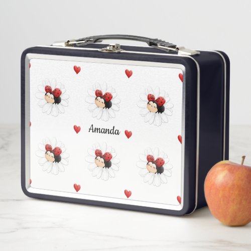 Metal Lunch Box With Cute Ladybugs