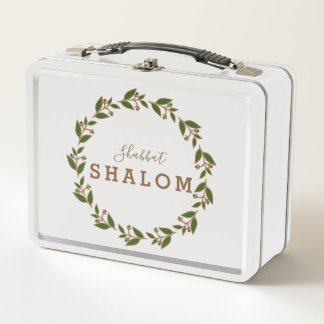 Metal Lunchbox Shabbat Shalom Green Brown Wreath