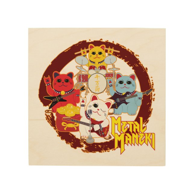 Metal Maneki Wood Wall Art (Front)