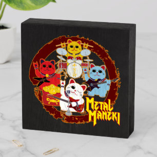 Metal Maneki Wooden Box Sign