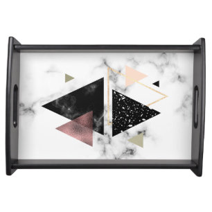 Metal Marble Geometric Design Serving Tray