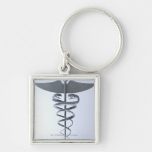 Metal medical caduceus keychain