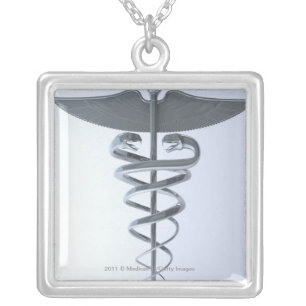 Metal medical caduceus silver plated necklace