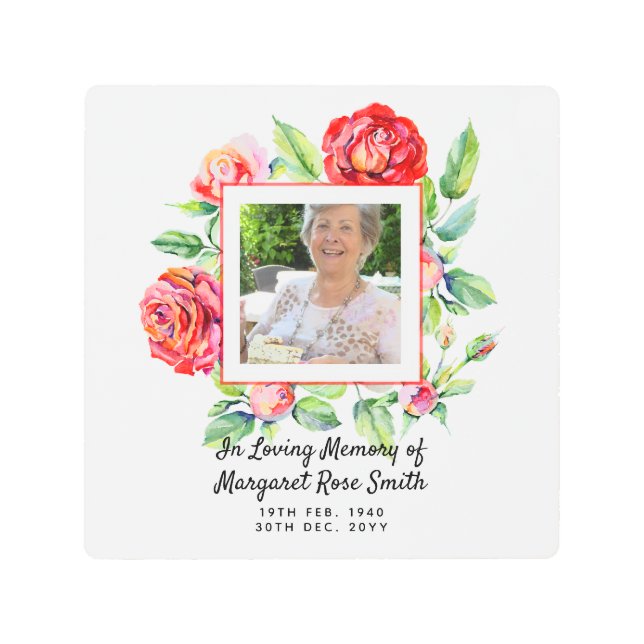 Metal Memorial PHOTO Wall Plaque Roses Print (Front)