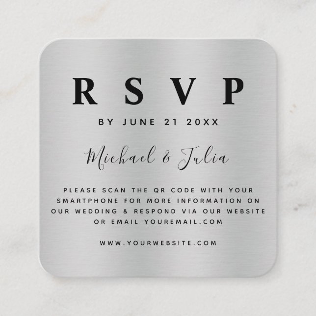 Metal Metallic QR Code Wedding RSVP               Enclosure Card (Front)