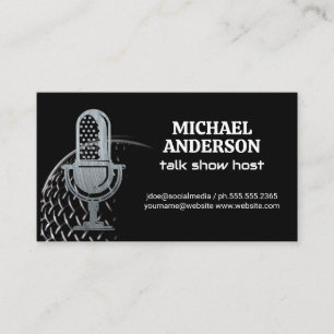 Metal Microphone Logo Podcast Host Business Card