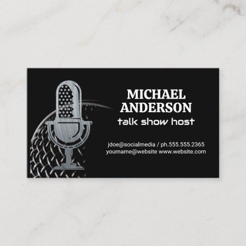 Metal Microphone Logo  Podcast Host Business Card