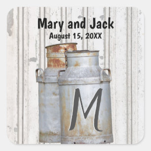 Metal Milk Cans Vintage Rustic Antique Monogram Square Sticker