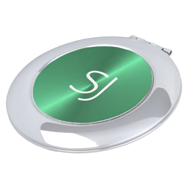 Metal monogram green shiny compact mirror (Turned)
