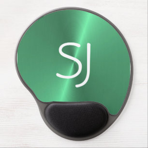 Metal monogram green shiny gel mouse pad