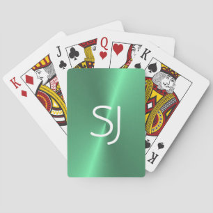 Metal monogram green shiny poker cards