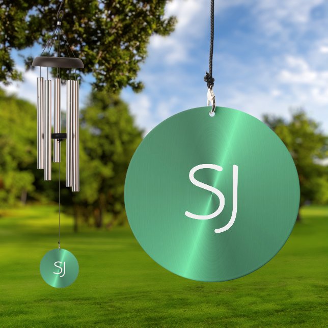 Metal monogram green shiny wind chime  (Outdoor)