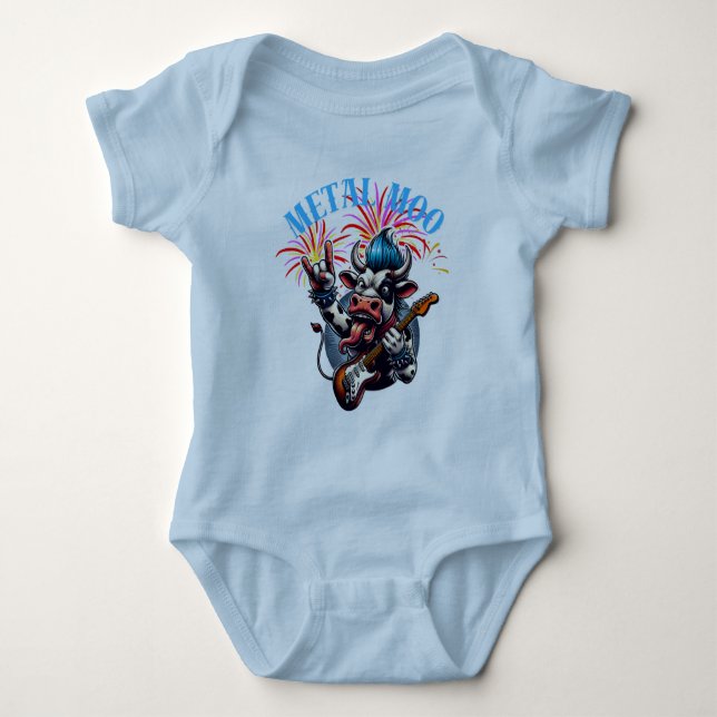    Metal Moo-d – Rockin' Cow with a Guitar Baby Bodysuit (Front)