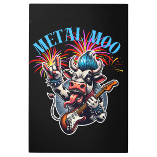     Metal Moo-d – Rockin' Cow with a Guitar Metal Print