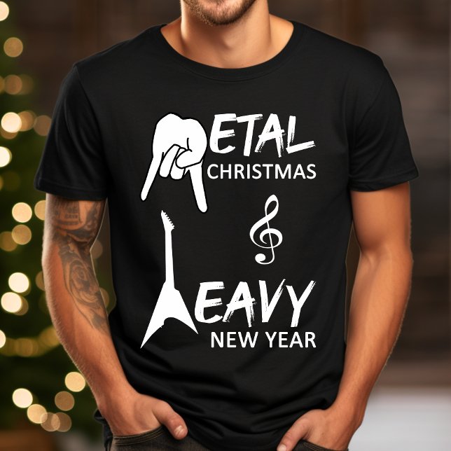 Metal Music Guitar Christmas Typography T-Shirt (Creator Uploaded)