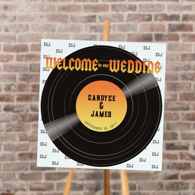 Metal Music Vinyl Record Wedding Welcome Sign (Welcome to our Wedding. Personalized Vinyl Record. Metal Music style.)