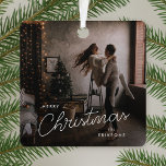 Metal Ornament | Trendy Couple Christmas Photo<br><div class="desc">This modern trendy metal Christmas ornament features a dark, dusky couple photo layout with sleek typography and a polished, contemporary finish. Designed for couples who love understated elegance, it blends modern tones with festive warmth. Easily customize it in Zazzle’s design tool by uploading your photo, adding names, or updating the...</div>