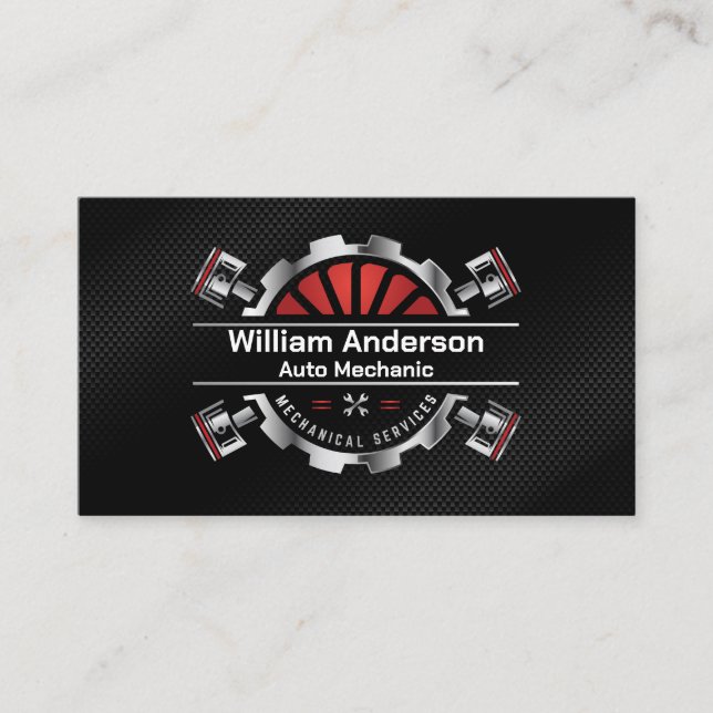 Metal Pistons | Auto Services | Carbon Fiber Business Card (Front)
