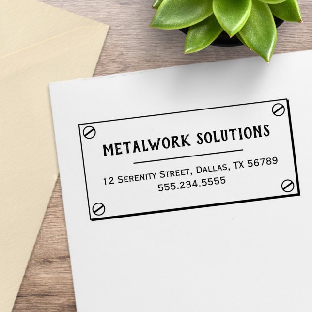 Metal Plate with Screws Business Address Rubber Stamp (Creator Uploaded)