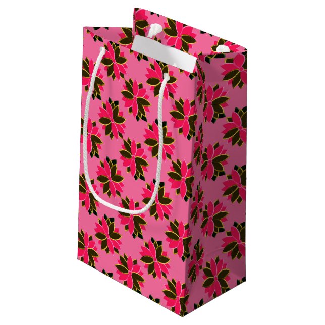 Metal Poinsettia Flowers-17-Pink-Gold-GIFT BAG S (Back Angled)