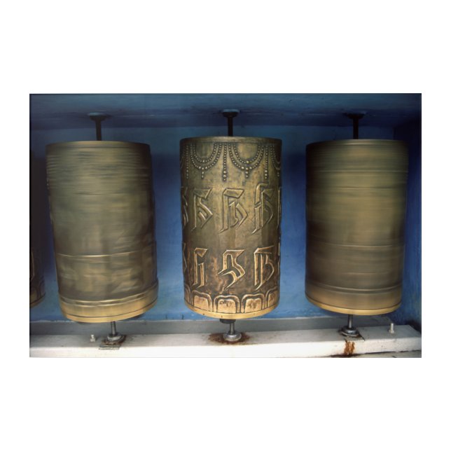 Metal Prayer Wheels Acrylic Print (Front)
