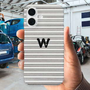 Metal Ridge Effect Monogrammed Gray iPhone 16 Case