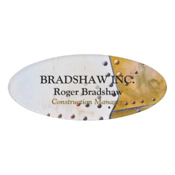 Metal Rivets Grunge Construction Oval Name Tag by uniqueprints at Zazzle