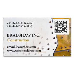 Metal Rivets Grunge QR Code Construction Magnetic Business Card