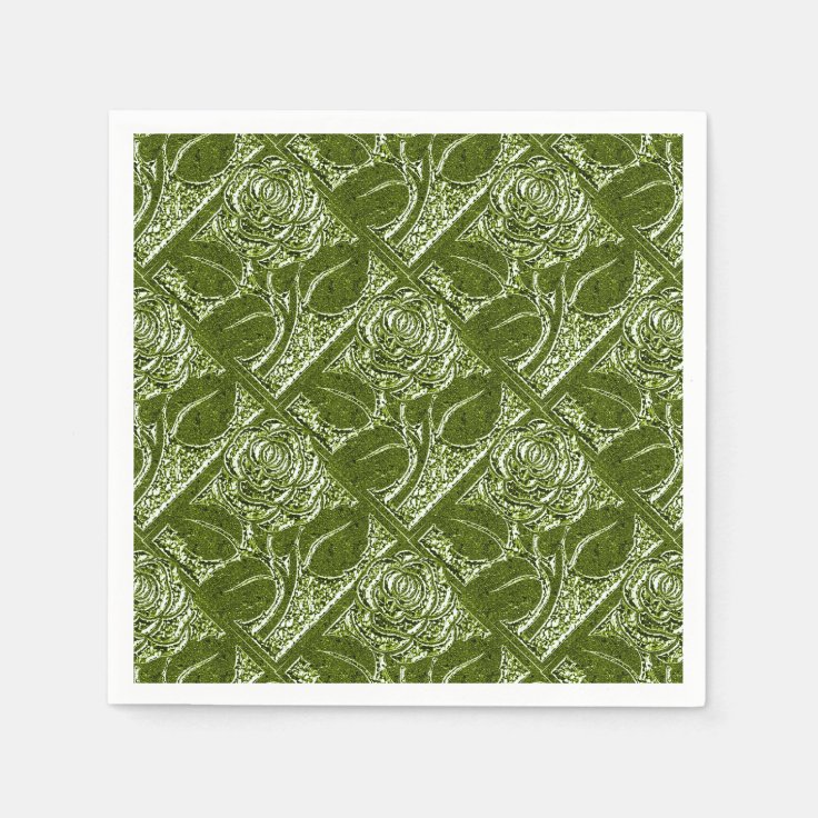 Metal Roses12Olive GreenPaper Cocktail Napkins Zazzle