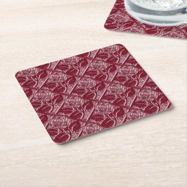 Metal Roses-16-Wine-Coaster Set Square Paper Coaster (Angled)