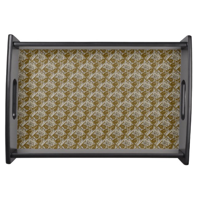 Metal Roses 1-SILVER-GOLD-WOODEN SERVING TRAY (Front)