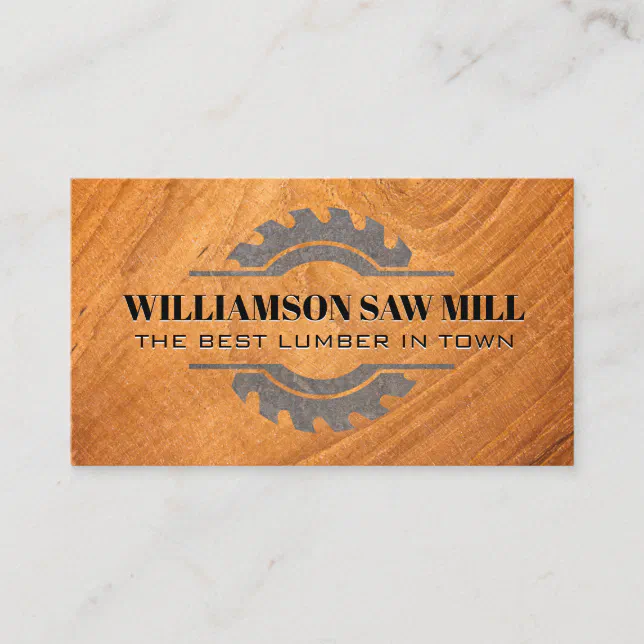 Metal Saw Logo | Wood Grain Cut Business Card | Zazzle
