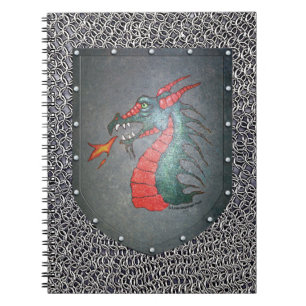 Metal Shield Dragon Chainmail Background Notebook