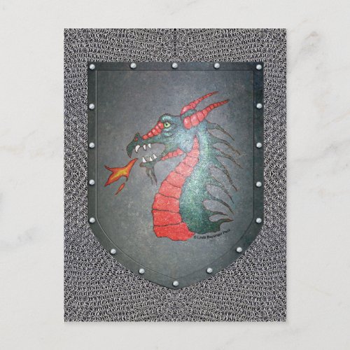 Metal Shield Dragon Chainmail Background Postcard