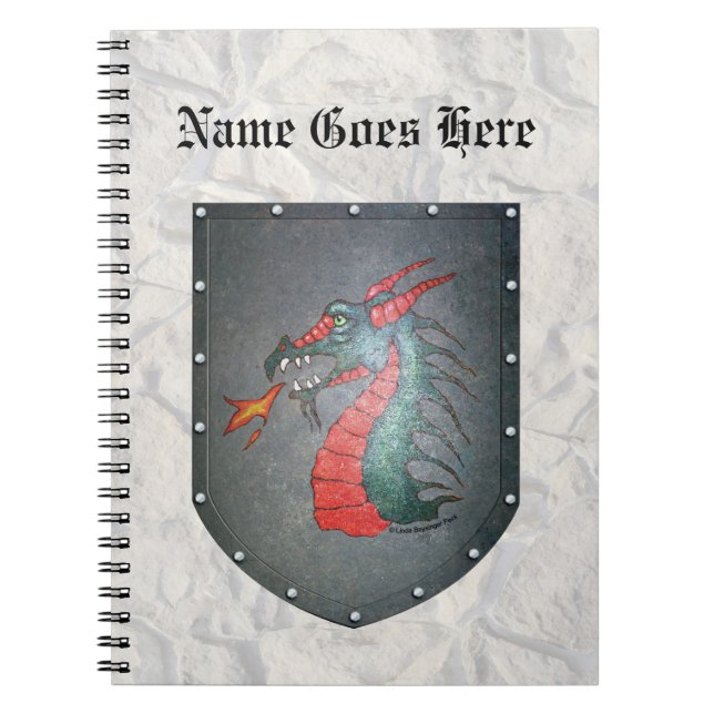 Metal Shield Dragon Light Gray Stone Notebook (Front)